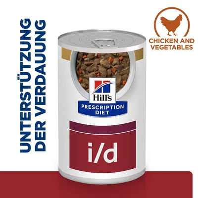Hill's Prescription Diet i/d Dose mit Huhn und Gemüse. Unterstützt die Verdauung.