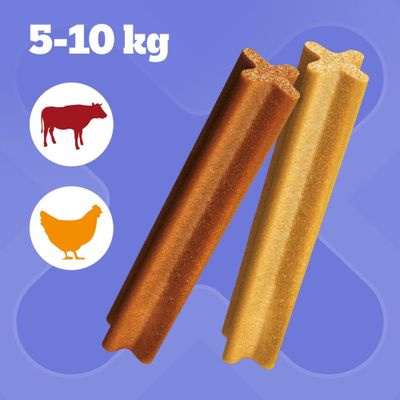 Kaksi puruherkkua, sopii 5–10 kg painaville koirille, naudan- ja kananlihasymboleilla ainesosina.