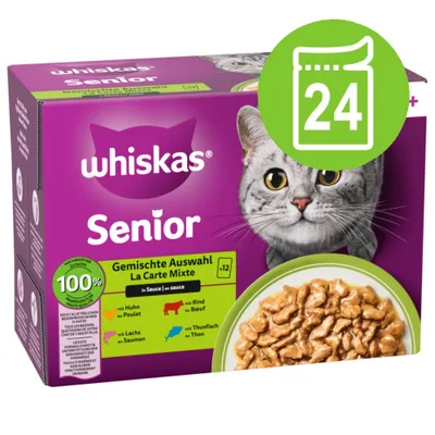 Whiskas 7+ Senior, Fisk i gelé  - 11+ fjerkræ udvalg i gelé