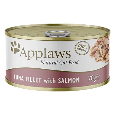 Applaws Natural Cat Food, 100% naturlig, tunfiskefilet med laks, 70g dåse. Applaws Natural Cat Food, 100% naturlig, tunfiskefilet med laks, 70g dåse.