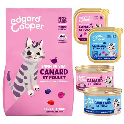 Testez-les! Edgard & Cooper Kitten pour chaton 2 kg de croquettes + 680 g de nourriture humide