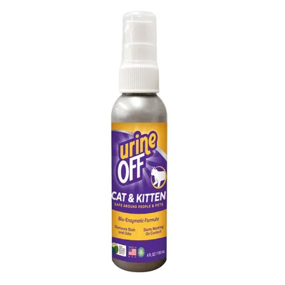 urine OFF Cat & Kitten, bio-enzimatikus formula, eltávolítja a foltokat és a szagokat, azonnal hat, 118 ml, az USA-ban készült.