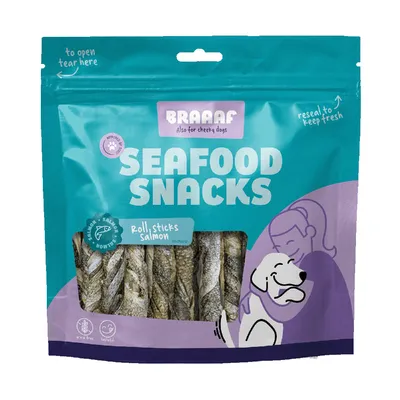 Braaaf Bâtonnets torsadés à mâcher, saumon pour chien - 12 cm (175 g)