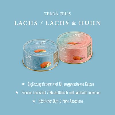 Terra Felis Lachs & Huhn in 100% Lebensmittelqualität, 200g. 100% Lebensmittelqualität aller Rohstoffe.