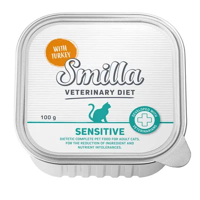 Smilla Veterinary Diet Sensitive с пуйка, 100g. Диетична пълноценна храна за възрастни котки за намаляване на непоносимост към съставки и хранителни вещества. Разработена с ветеринарни лекари.