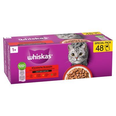 48 x 85 g of 120 x 85 g Whiskas natvoer voor katten + 180 g Whiskas kattensnack Kip & Kaas gratis!