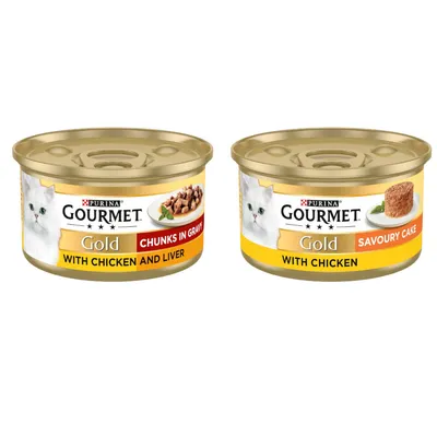 24 x 85g Gourmet Gold Wet Cat Food + 12 x 85g Wet Cat Food Free! * - Chicken & Liver Chunks in Gravy (24 x 85g) + Chicken Savoury Cake (12 x 85g) 24 x 85g Gourmet Gold Wet Cat Food + 12 x 85g Wet Cat Food Free! * - Chicken & Liver Chunks in Gravy (24 x 85g) + Chicken Savoury Cake (12 x 85g)