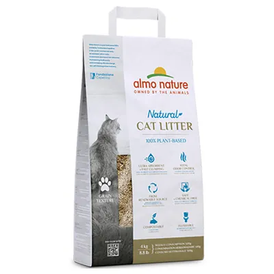 almo nature Natural Cat Litter, 100% vegetal, ultra absorbente, controla olores, compostable, desechable por el inodoro, sin químicos. Envase de 4 kg.