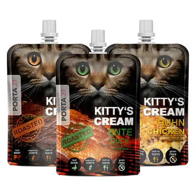 Porta21 Kitty's Cream, Sorten: Rind, Ente und Huhn. Zuckerfrei, getreidefrei, reich an Geschmack, unterstützt Gelenke.