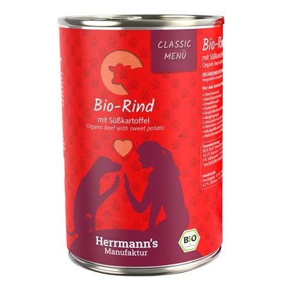 Sparpaket Herrmann's Classic Menü / Bio-Menü 12 x 400 g Bio-Rind mit Bio-Süßkartoffeln