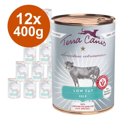 Terra Canis dog food, low fat veal, 12x400g. 100% human-grade ingredients, recommended by veterinarians.