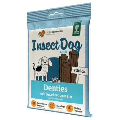 InsectDog Denties Adult s insektnim proteinom, 7 komada. Bez žitarica, za njegu zubi, proizvedeno u Njemačkoj, +125% klimatski pozitivna ambalaža od Green Petfood.