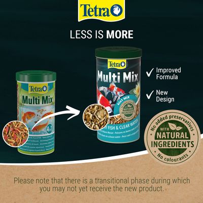 Tetra Multi Mix new design and improved recipe, with natural ingredients, free from additives or colourants. Note: A transition period may occur during delivery.