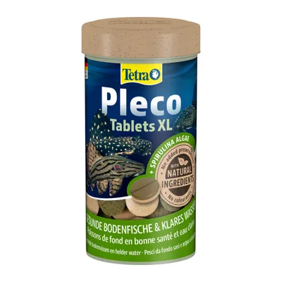 Tetra Pleco Tablets XL spirulina algával, természetes összetevőkkel, színezékek nélkül, tartósítószerek nélkül. Egészséges talajlakó halakhoz és tiszta vízhez.