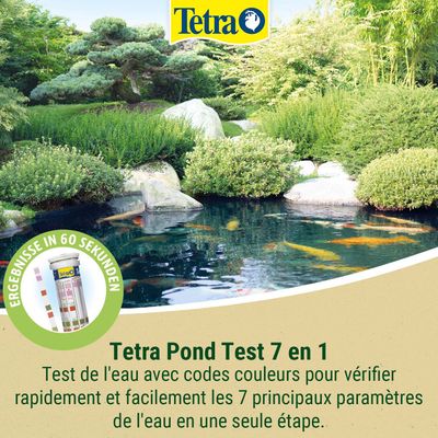 Tetra Pond Test 7 en 1. Résultats en 60 secondes. Test de l'eau avec codes couleur pour vérifier 7 paramètres principaux de l'eau en une seule étape.