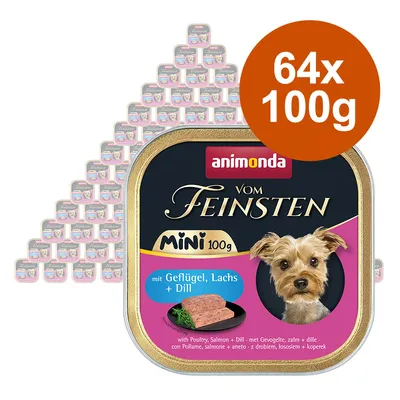 Animonda Vom Feinsten Mini 100g, s hydinou, lososom a kôprom. Veľkosť balenia: 64x100g.