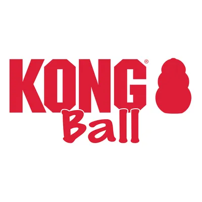 KONG Ball. Markenname mit rotem Schriftzug und KONG-Logo in Form eines Spielzeugdesigns.