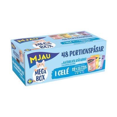 Mjau Multibox 48 x 85 g Mix hyytelössä (nauta, kana, katkarapu, lohi)