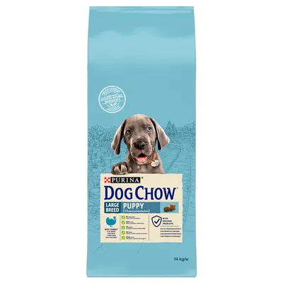 Purina Dog Chow Large Breed Puppy with turkey, 14 kg. With natural prebiotics and selected natural ingredients. For puppies under 2 years of large breeds.