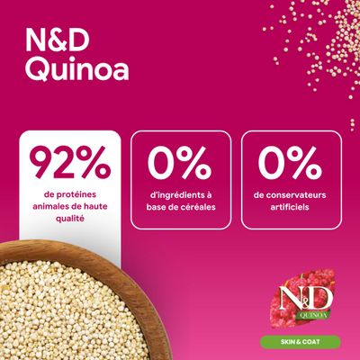 Farmina N&D Quinoa Skin & Coat Medium/Maxi canard, noix de coco, curcuma - lot % : 2 x 7 kg