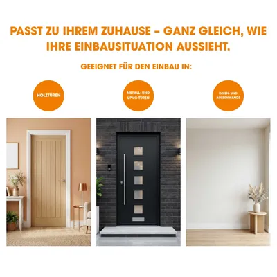 Geeignet für den Einbau in Holztüren, Metall- und UPVC-Türen sowie Innen- und Außenwände. Passt zu jeder Einbausituation im Zuhause.