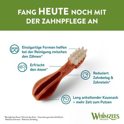 Whimzees przekąska do pielęgnacji zębów: unikalne kształty czyszczą przestrzenie między zębami, odświeżają oddech, redukują płytkę nazębną i kamień, trwała przekąska do dłuższego czyszczenia.