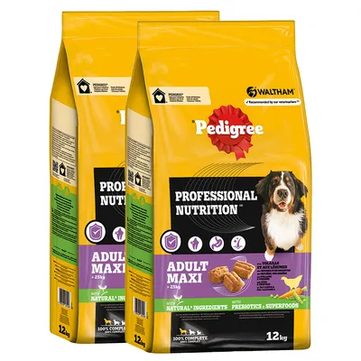 Pedigree Professional Nutrition Adult Maxi, suché krmivo pro psy nad 25 kg, s přírodními ingrediencemi, prebiotiky a superpotravinami. Velikost balení: 12 kg.