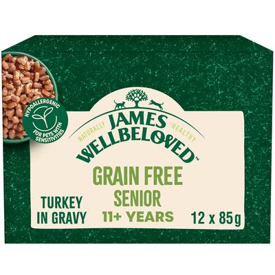 James Wellbeloved Senior 11+ Cat Hypoallergenic Pouches - Turkey in Gravy 12 x 85g