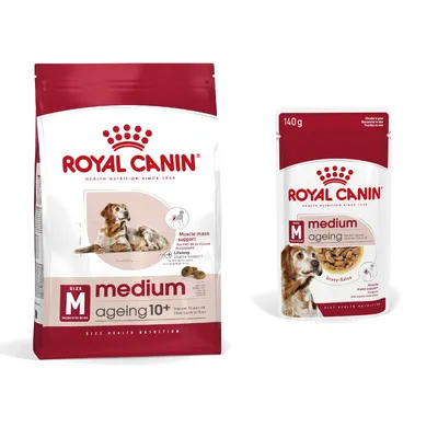 Royal Canin Size Dry Dog Food + Royal Canin Wet Dog Food - 15% Off! * - Medium Ageing 10+ (15kg) + Medium Ageing in Gravy (10 x 140g)
