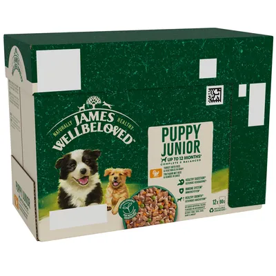 James Wellbeloved Puppy & Junior Hypoallergenic Pouches - Turkey in Gravy - Saver Pack: 48 x 90g