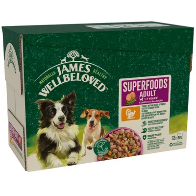 James Wellbeloved Adult Hypoallergenic Superfoods Pouches - Turkey in Gravy - 12 x 90g