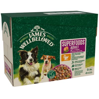 James Wellbeloved Adult Hypoallergenic Superfoods Pouches - Turkey in Gravy 12 x 90g