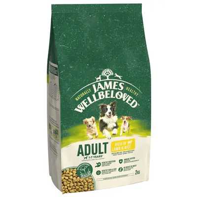 James Wellbeloved Adult 1-7 Years, rich in lamb and rice, hypoallergenic dry food for sensitive digestion, healthy skin and coat, immune system support, no wheat or maize, 2kg bag. James Wellbeloved Adult 1-7 Years, rich in lamb and rice, hypoallergenic dry food for sensitive digestion, healthy skin and coat, immune system support, no wheat or maize, 2kg bag.