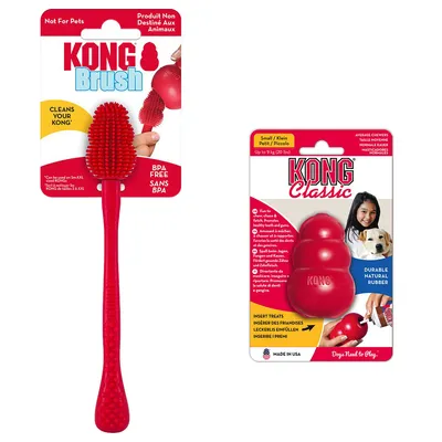 Gazdaságos szett: KONG Classic + KONG tisztítókefe - KONG Classic S (7 cm)+ S-XXL tisztítókefe