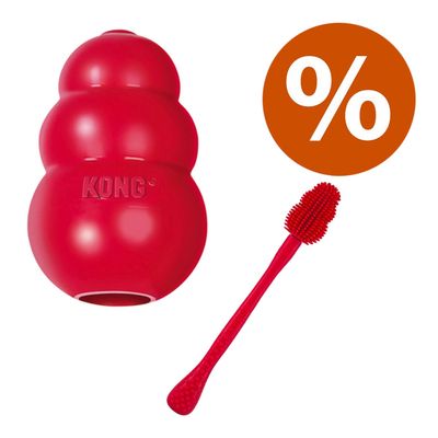 Säästöpakkaus: KONG Classic + KONG-puhdistusharja KONG Classic L (10 cm) + puhdistusharja S-XXL
