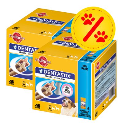 112 x Pedigree Dentastix/Dentastix Fresh zum Sonderpreis Dentastix x 56 + Dentastix Fresh x 56 - für mittelgroße Hunde (10-25 kg)