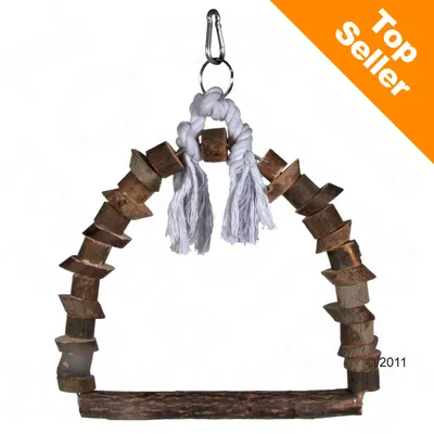 Perchoir en bois naturel avec corde blanche et mousqueton métallique, étiquette orange en haut à droite : Top Seller