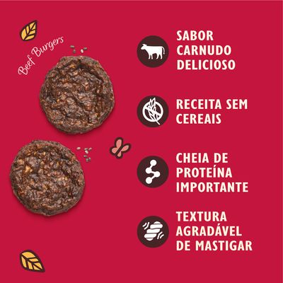 Beef Burgers. Sabor carnudo delicioso, receita sem cereais, cheia de proteína importante, textura agradável de mastigar.