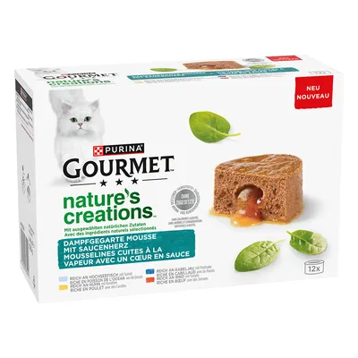 3 + 1 gratis! 4 x Gourmet Nature's Creations - Gravy Heart: Hochseefisch, Huhn, Kabeljau und Rind (4 x 12 x 85 g)
