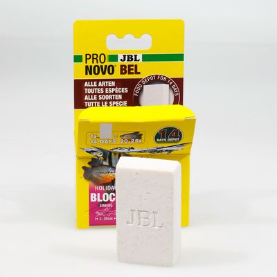 JBL Pro Novo Bel Holiday Block, mangiatoia per tutti i tipi di pesci, dura 14 giorni, adatto per 20-25 pesci, affondante, dimensioni 3-20 cm.