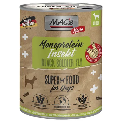 MAC's Monoprotein Insecte & Superfood 6 x 750 g - Musca soldat negru (Hermetia illucens)