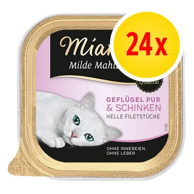 Miamor Milde Mahlzeit fågel ren & skinka, ljusa filébitar, utan inälvor, utan lever. Förpackning med 24 stycken.