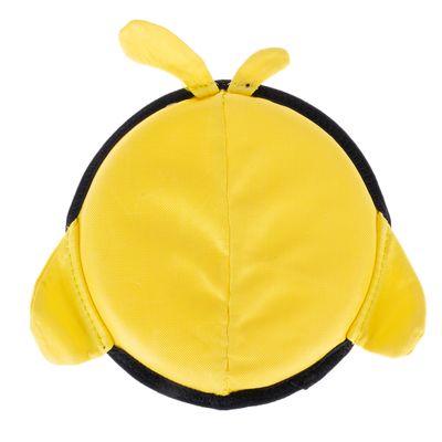 Giocattolo rotondo giallo con bordi neri e due orecchie di stoffa gialle, adatto per pet.
