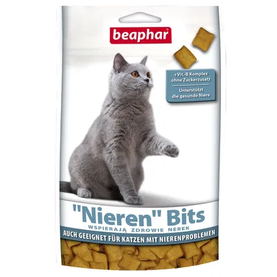 Beaphar Nieren Bits macskáknak. B-vitamin komplexszel, hozzáadott cukor nélkül. Támogatja az egészséges vesét. Vesebeteg macskáknak is alkalmas.