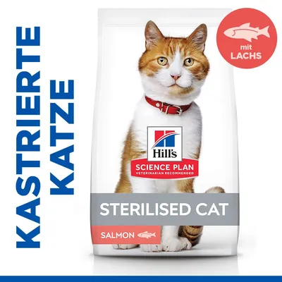 Hill's Science Plan Sterilised Cat mit Lachs. Speziell für kastrierte Katzen. Hill's Science Plan Sterilised Cat mit Lachs. Speziell für kastrierte Katzen.