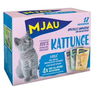 Säästöpakkaus: 48 x 85 g Mjau Kitten Pouch - sekapaketti Menu (3 lajiketta)