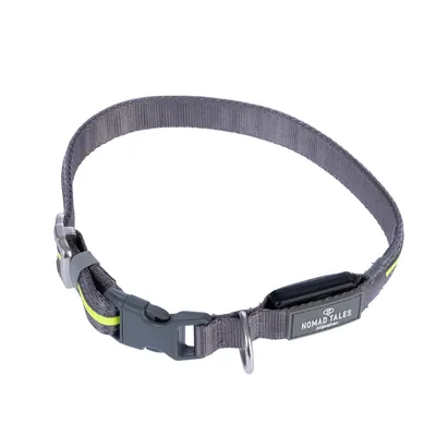 Collier en nylon Nomad Tales Spirit USB LED, jaune fluo et gris pour chien – taille S/M : tour de cou 35–50 cm