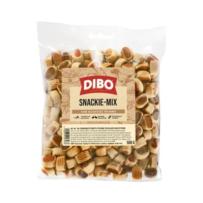 DIBO Snackie-Mix, fijne delicatesse voor honden, drijft op het water, kauwvast, eiwitrijk en graanvrij, 500 g zak. DIBO Snackie-Mix, fijne delicatesse voor honden, drijft op het water, kauwvast, eiwitrijk en graanvrij, 500 g zak.
