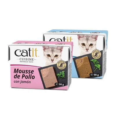 Catit Cuisine Mousse 12 x 90g - Saver Pack: 24 x 90g (Tuna with Salmon & Chicken with Ham) Catit Cuisine Mousse 12 x 90g - Saver Pack: 24 x 90g (Tuna with Salmon & Chicken with Ham)