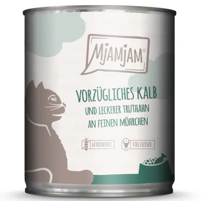 MjAMjAM 6 x 800 g umido gatto - Vitello & Tacchino con deliziose carotine